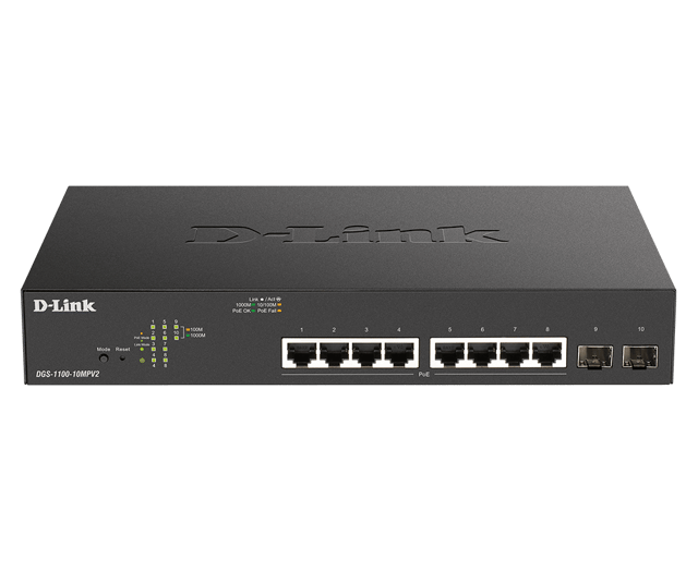 D-Link DGS 1100 v2 10-Port Smart PoE Switch 130W (DGS-1100-10MPV2/E)