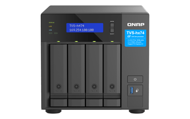 QNAP TVS-H474 NAS Tower Intel® Pentium® G7400 8 GB DDR4 QuTS hero Svart (TVS-H474-PT-8G)
