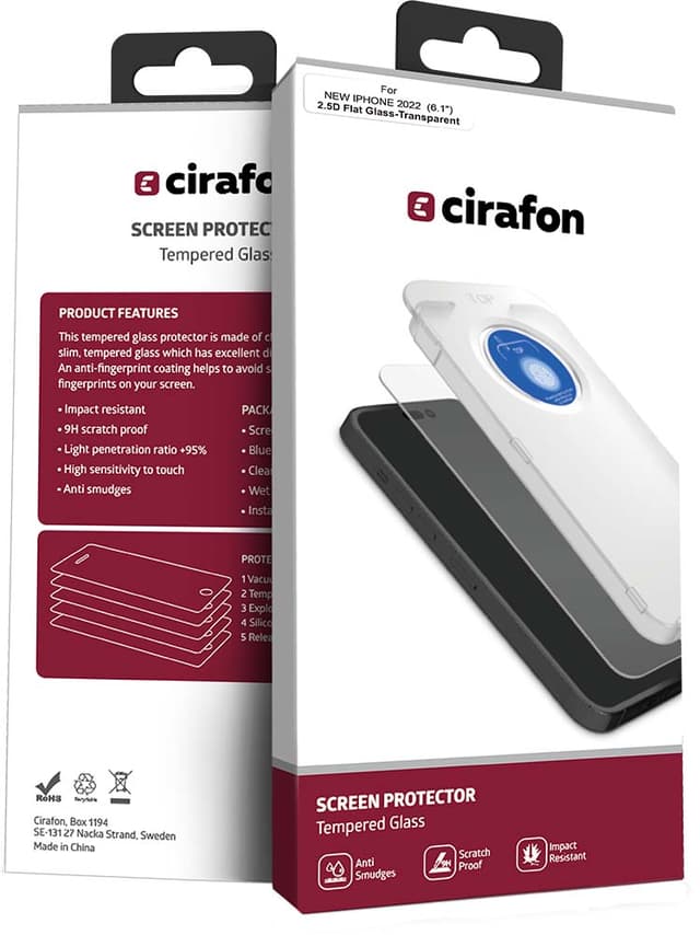 Cirafon Ultra-Wide (Double Tempered) 9H Skärmskydd iPhone 13, iPhone 13 Pro, iPhone 14, iPhone 16e, iPhone 17e