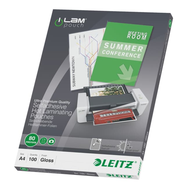 Leitz Lamineringsficka Självhäftande 80mic A4 100st (33872)