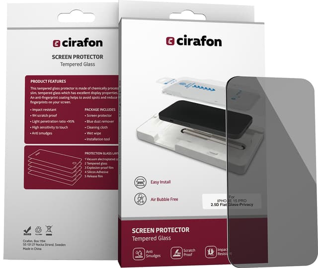 Cirafon Privacy Skärmskydd Glas iPhone 15 Pro (CG-TG-APL-IP15PR-P)