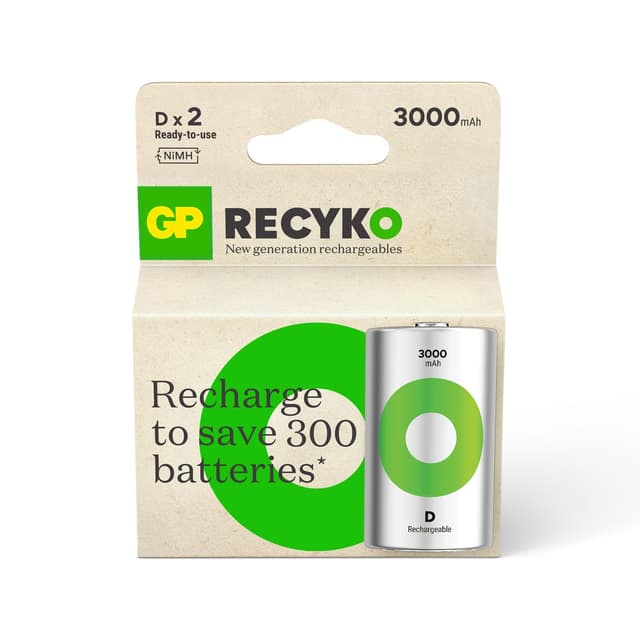 GP Recyko Rechargeable Battery D 3000 Mah 2-p (201250)