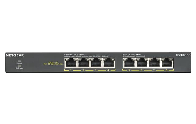 Netgear GS308PP 8-Port Gigabit Ethernet Unmanaged Essential PoE+ 83W (GS308PP-100EUS)