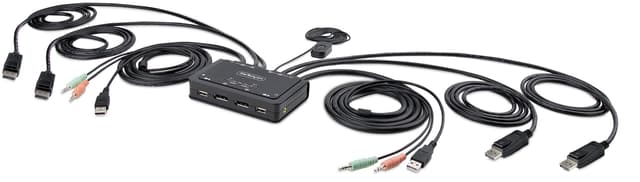 Startech 2-portars Dual-Display Displayport KVM-switch 4K och integrerade 1,5 m kablar (C2-DD46-UA2-CBL-KVM)