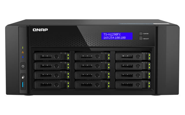 QNAP TS-h1290FX NAS Tower EPYC 7302P 256 GB DDR4 0 TB QuTS hero Svart (TS-H1290FX-7302P- )