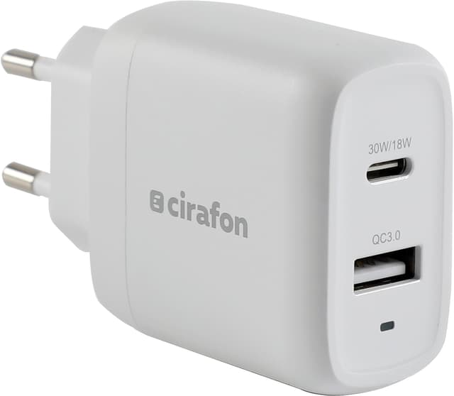 Cirafon Wall Charger 32W USB C+A PD/QC3.0 Vit