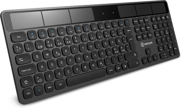 Voxicon Solar Trådlös Tangentbord S02WL - Stilrent Trådlöst Tangentbord med Solenergi Trådlös Nordisk (DK-SO2WL-B)