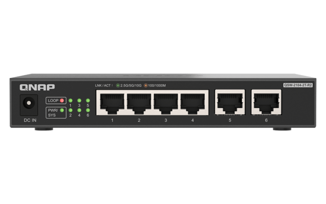 QNAP QSW-2104-2T-R2 nätverksswitchar Ohanterad 10G Ethernet (100/1000/10000) Skrivbord Svart (QSW-2104- -R2)