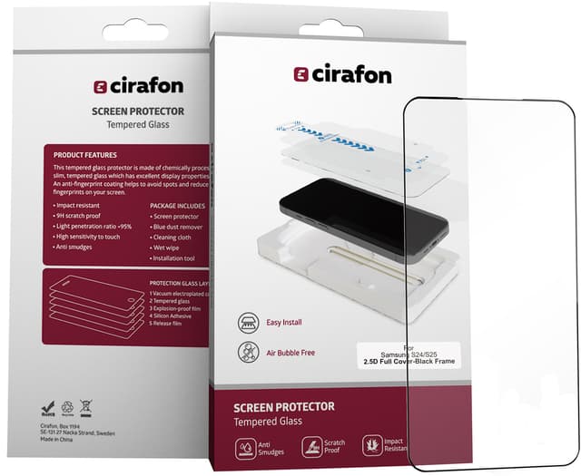 Cirafon Recycled Ultra-Wide (Double Tempered) Skärmskydd Samsung Galaxy S24, Samsung Galaxy S25