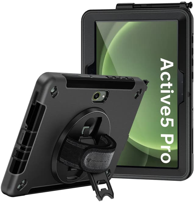 Armor-X Rainproof Military Grade Rugged Case With Hand Strap And Kick-stand Samsung Galaxy Tab Active5 Pro Svart (RIN-SS-X350)