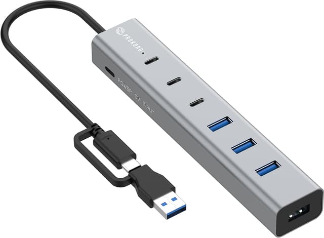 Prokord 7-Portars USB 3.0 HUB med USB-C Strömförsörjning USB 3.2 Gen 1 (3.1 Gen 1) Type-A + Type-C USB 3.2 Gen 2 (3.1 Gen 2) Type-A, USB 3.2 Gen 2 (3.1 Gen 2) Type-C