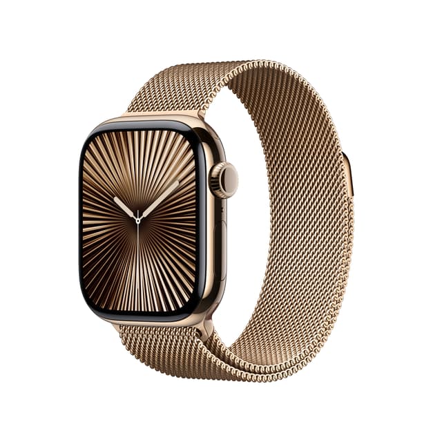 Apple Watch Series 10 GPS + Cellular 42mm Gold Titanium Case with Gold Milanese Loop 