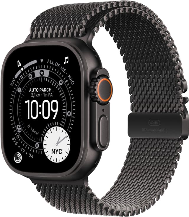 Apple Watch Ultra 3 GPS + Cellular 49mm Black Titanium Case with Black Titanium Milanese Loop - Medium 