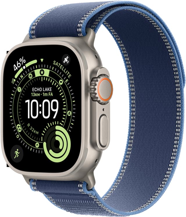Apple Watch Ultra 3 GPS + Cellular 49mm Natural Titanium Case with Blue/Bright Blue Trail Loop - S/M 