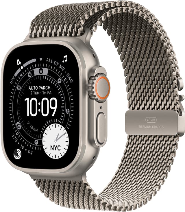 Apple Watch Ultra 3 GPS + Cellular 49mm Natural Titanium Case with Natural Titanium Milanese Loop - Medium 