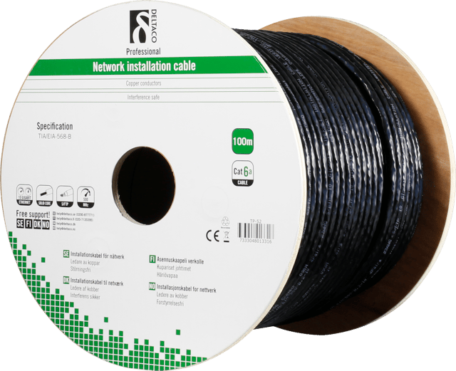 Deltaco Bulkkabel Nej Cat 6A 100m Svart (TP-52)