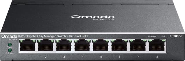 TP-Link Omada ES208GP nätverksswitchar hanterad L2 Gigabit Ethernet (10/100/1000) Strömförsörjning via Ethernet (PoE) stöd DIN rail Svart (ES208GP)