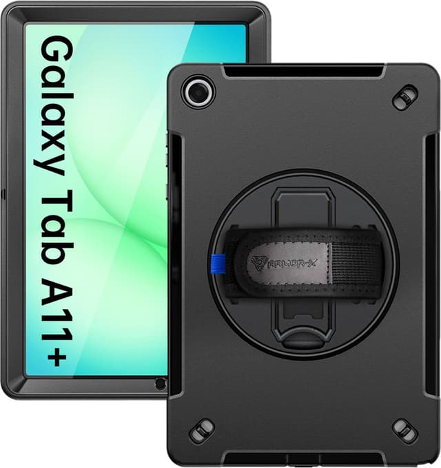 Armor-X Rainproof military grade rugged case with hand strap and kick-stand Samsung Galaxy Tab A11+ Musta