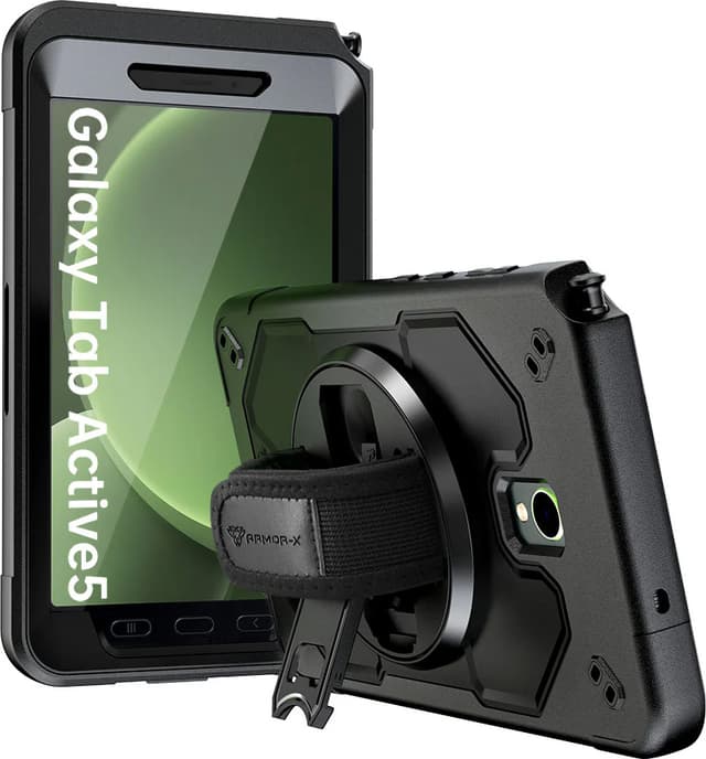 Armor-X Rainproof military grade rugged case with hand strap and kick-stand Samsung Galaxy Tab Active 5 Svart (RIN-SS-X306)