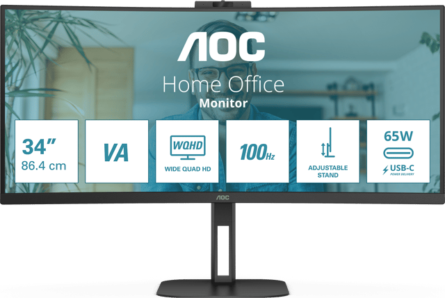 AOC CU34V5CW Curved 34" 3440 × 1440pixels VA 21:9 100Hz (CU34V5CW/BK)