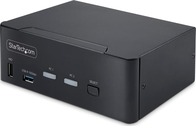 Startech StarTech.com 2-portars KVM-switch för dubbla bildskärmar, 8K 60 Hz / 4K 144 Hz, DP 1.4, 2x USB 10 Gbps-portar, 4x USB HID-portar, snabbtangentväxling, TAA-kompatibel (P2CDD143-KVM-SWITCH)