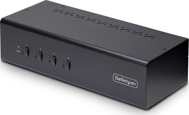 Startech StarTech.com DisplayPort KVM-switch med fyra portar för dubbla bildskärmar, 4K 60 Hz, 2x USB 5 Gbps-hubbportar, 2x USB 2.0 HID-portar, växling med genvägskommando och tryckknapp, TAA-kompatibel - ESD-skydd på nivå 3.5 (P4DD46A2-KVM-SWITCH)