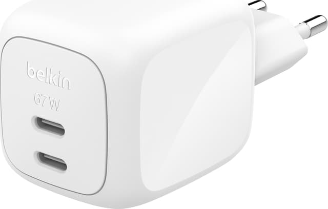 Belkin Dual USB-C GaN Wall Charger 67W Hvid
