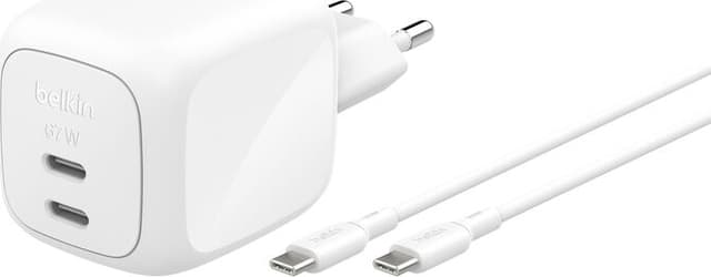 Belkin Dual USB-C GaN Wall Charger 67W + USB-C Cable 2m Vit