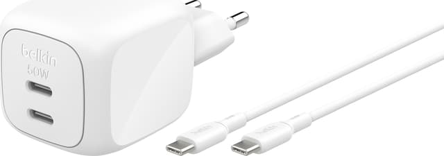 Belkin Dual USB-C GaN Wall Charger 50W + USB-C Cable 1m Vit (WCH019kq1MWH-B6)