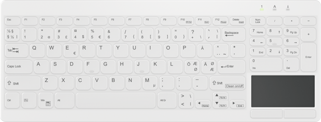 Contour Design Active Key QuickClean Medical IP65 Touchpad Compact Trådlös Nordisk Tangentbord (AK-C7412F-GFUS-W/NOR)