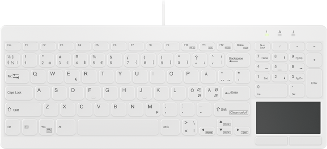 Contour Design Active Key QuickClean Medical IP68 Touchpad Compact Kabel Nordisk Tangentbord (AK-C7412F-GUS-W/NOR)