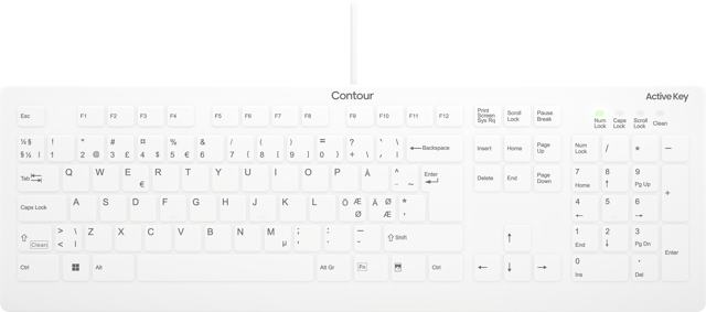 Contour Design Active Key QuickClean Medical Removable Cover Kabel Nordisk Tangentbord (AK-C8112-U1-W/PN)