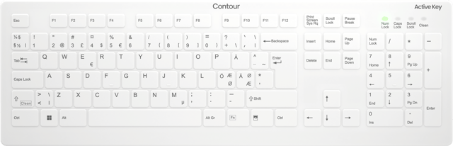 Contour Design Active Key QuickClean Medical IP68 Trådlös Nordisk Tangentbord (AK-C8112-FUS-W/PN)
