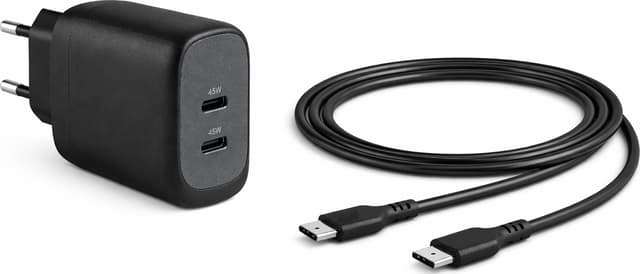 Cirafon USB-C Laddare 45W PD, 2-portar + USB-C Kabel 1.8m 1.8m Svart