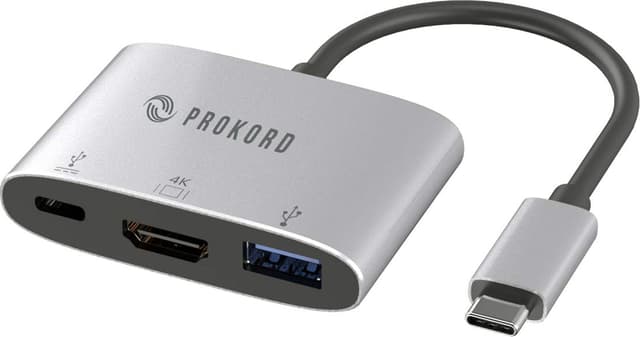 Prokord USB-C Adapter HDMI 4K 30Hz USB-A PD 100W Multiport 0.15m USB-C HDMI + USB Gjuten aluminium (PA-USB-HDMI)