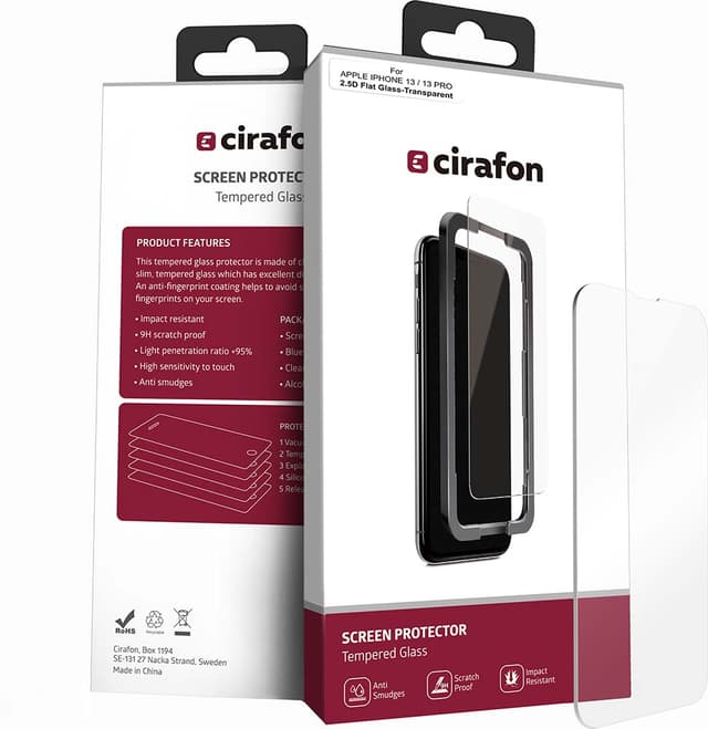 Cirafon Ultra-Wide (Double Tempered) 9H + Tool Skärmskydd iPhone 13, iPhone 13 Pro, iPhone 14, iPhone 16e (CG-TG-APL-IP13)