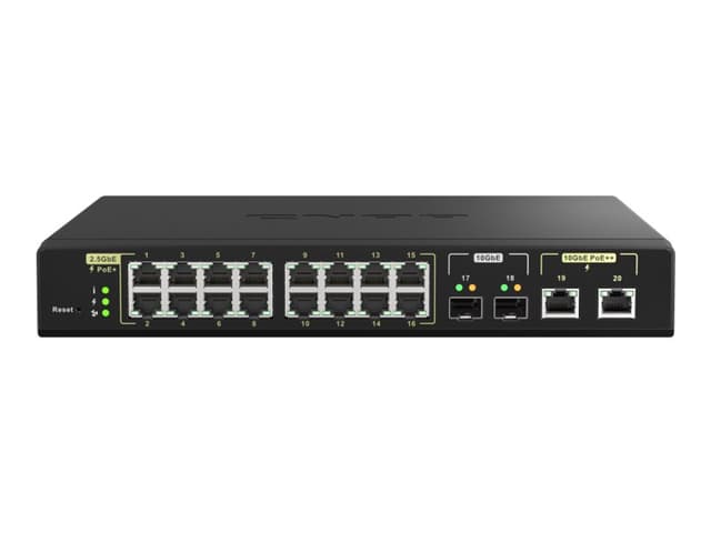 QNAP QSW-M2116P-2T2S nätverksswitchar hanterad L2 2. Ethernet Strömförsörjning via Ethernet (PoE) stöd Svart (QSW-M2116P-2T2S)