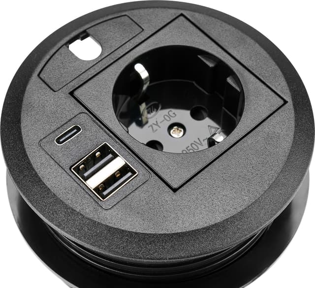 Prokord Infällt Eluttag för Bord med USB-A, USB-C och Kabelgenomföring (TPDU-2)
