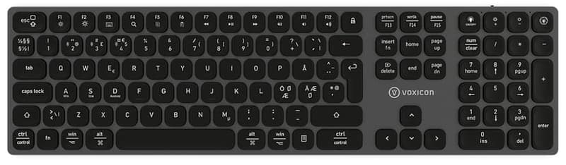 Voxicon Prime PX1 BT - Bakgrundsbelyst bluetooth tangentbord med Multi-Point PC/MAC Trådlös Nordisk