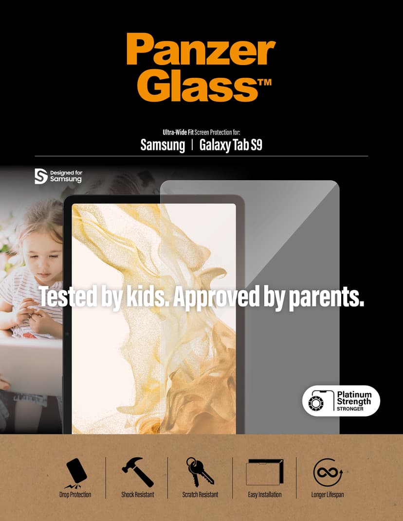 Panzerglass Ultra-Wide Fit skärmskydd Samsung Galaxy Tab S10 FE, Samsung Galaxy Tab S9, Samsung Galaxy Tab S9 FE