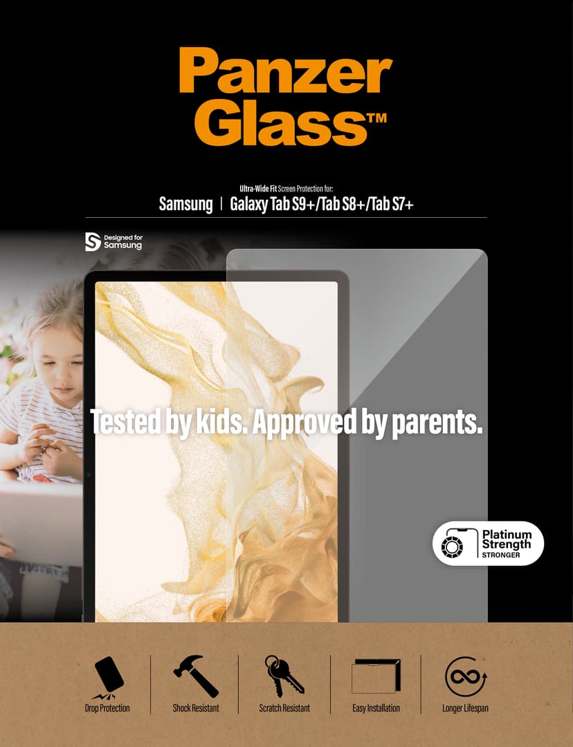 Panzerglass Ultra-Wide Fit skärmskydd Samsung Galaxy Tab S7+, Samsung Galaxy Tab S8+, Samsung Galaxy Tab S9 FE+, Samsung Galaxy Tab S9+
