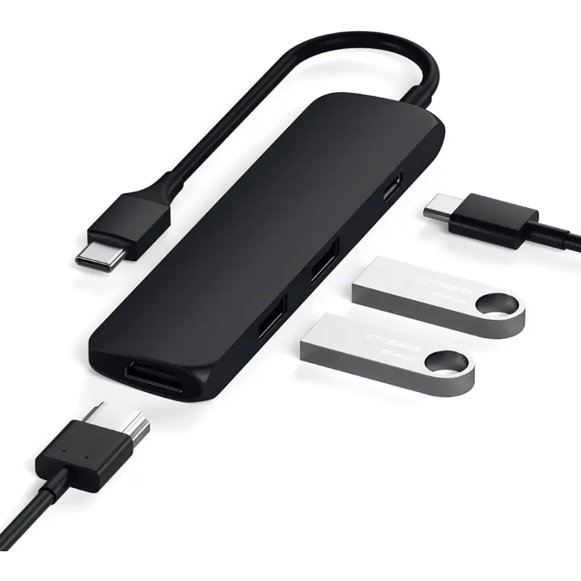 Satechi Slim Usb-c Multiport Adapter W/4k Hdmi & 2xusb3.0 Bk