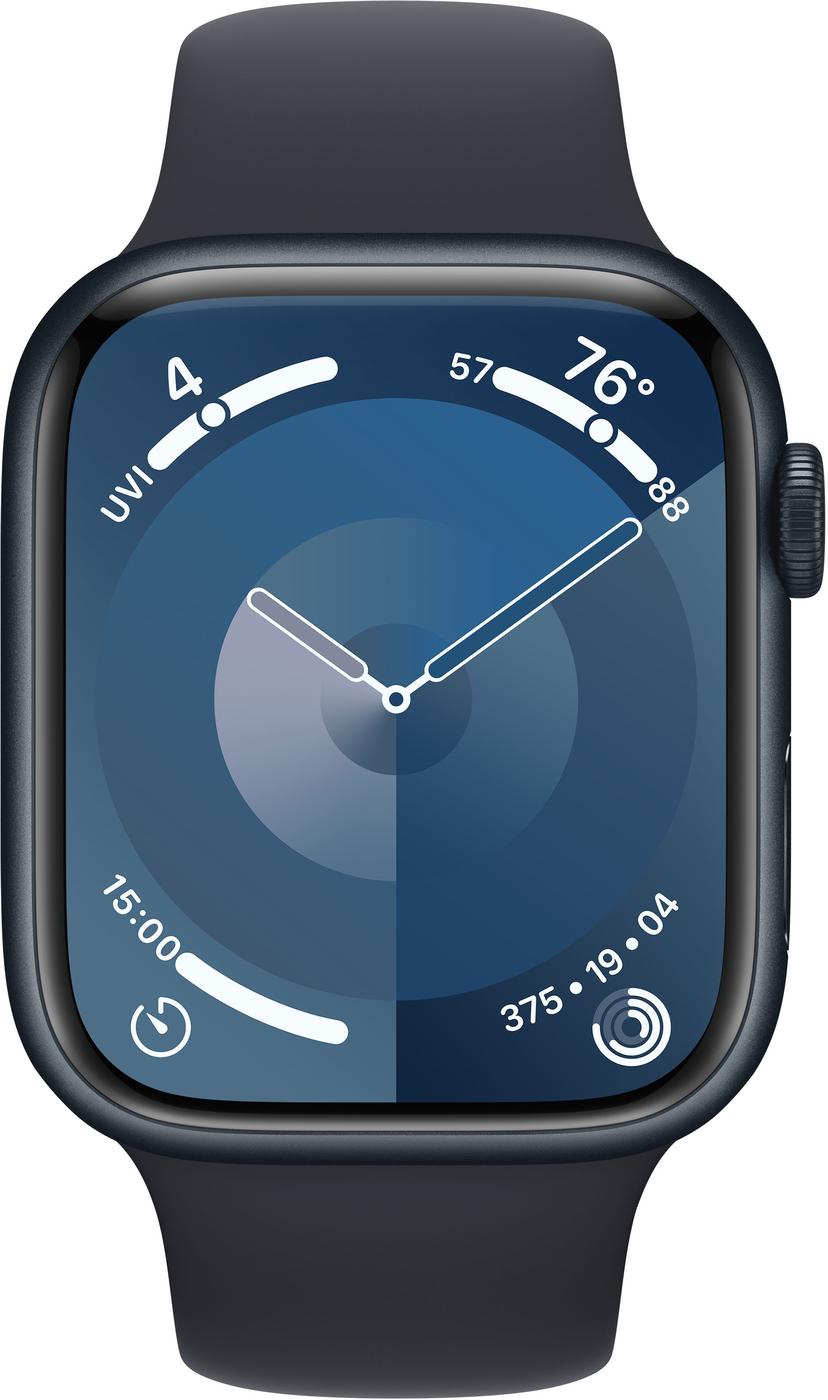 Apple Watch Series 9 GPS 45mm Midnight Aluminium Case with Midnight Sport Band - M/L Svart