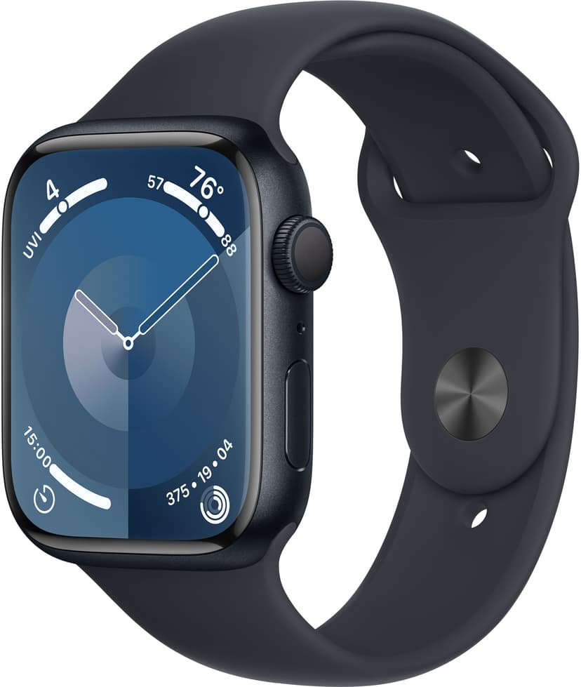 Apple Watch Series 9 GPS 45mm Midnight Aluminium Case with Midnight Sport Band - M/L Svart