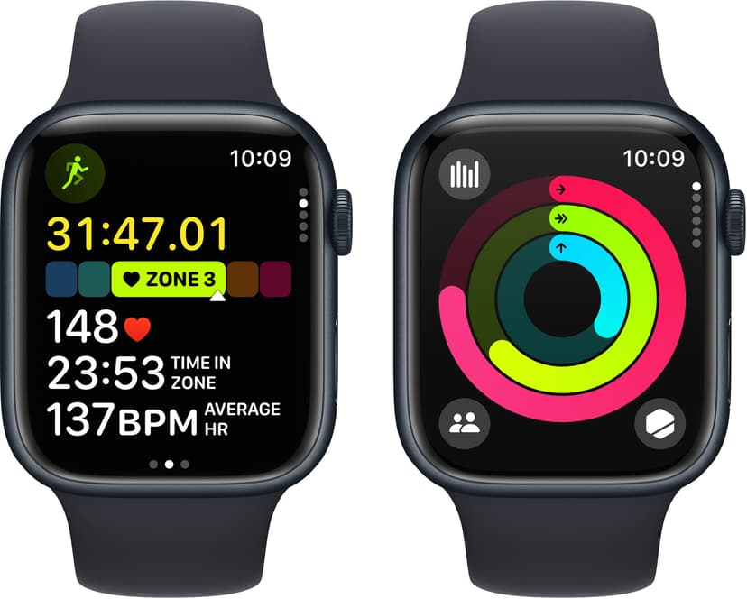 Apple Watch Series 9 GPS 45mm Midnight Aluminium Case with Midnight Sport Band - M/L Svart