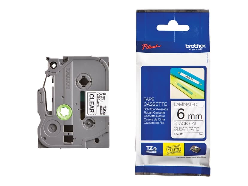 Brother Tape 6mm TZe-111 Svart/Gjennomsiktig