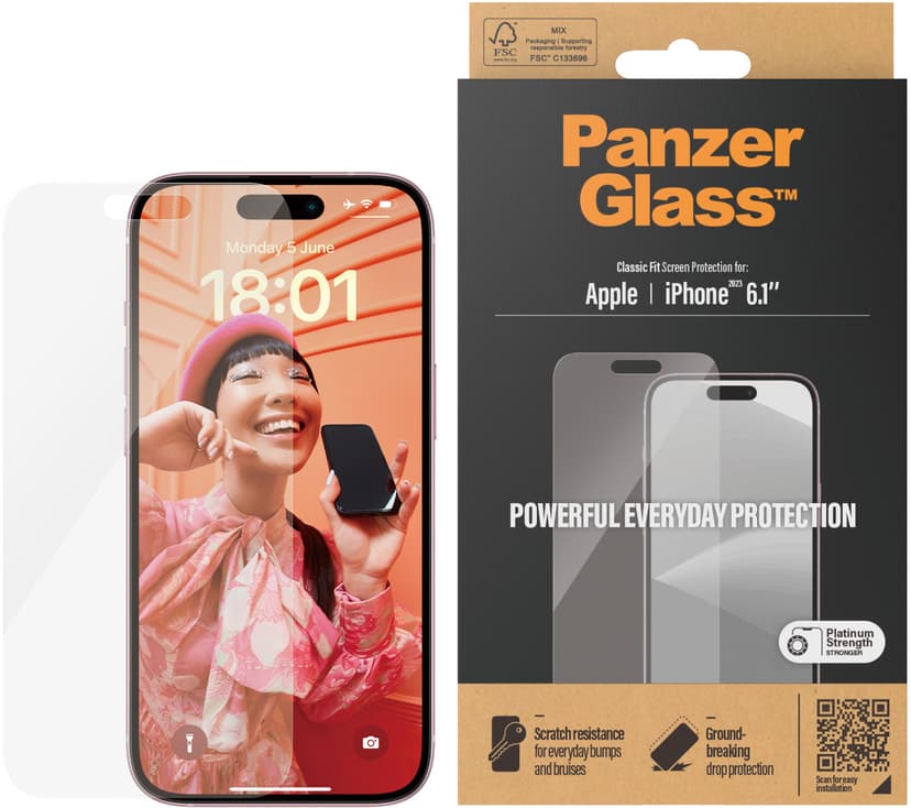 Panzerglass Classic Fit skärmskydd iPhone 15