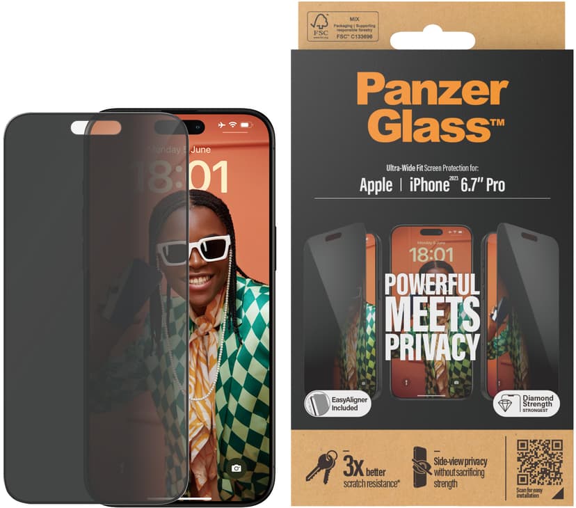 Panzerglass Ultra-wide Fit Privacy skärmskydd iPhone 15 Pro Max
