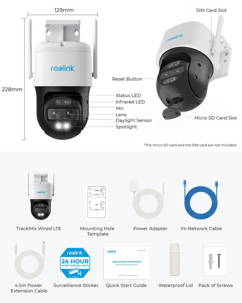 Reolink TrackMix G765 kablet 4G/LTE 2K PTZ-kamera med to linser