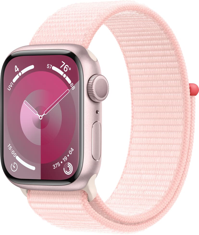 Apple Watch Series 9 GPS 41mm Pink Aluminium Case with Light Pink Sport Loop Rosa